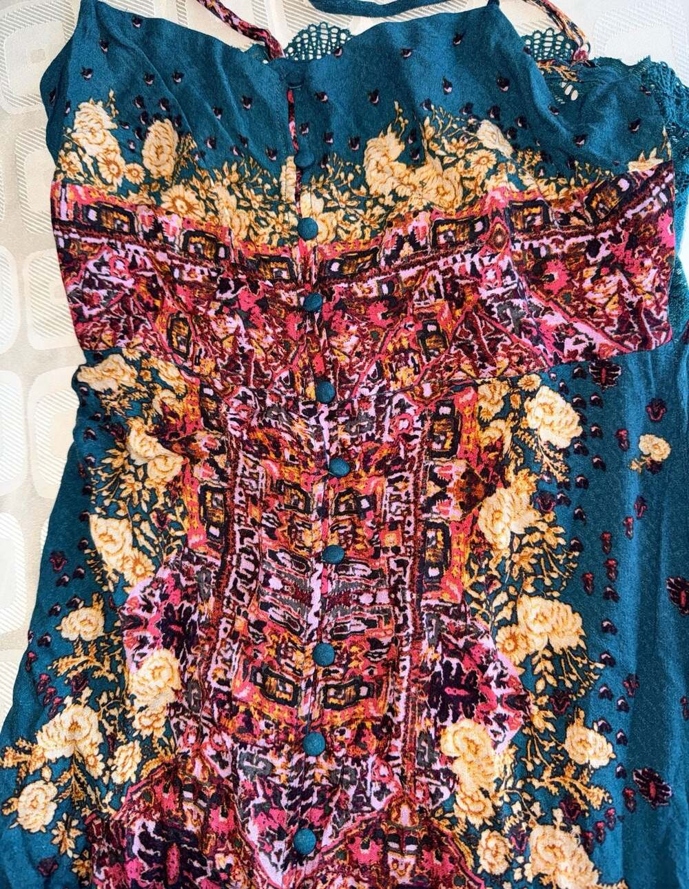 Intimately Free People Floral Lace Trim Maxi Dress Size XS Cottagecore Romantic - Picture 4 of 8